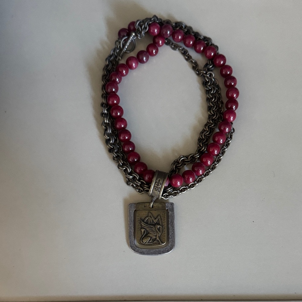 French Kande Elegant Silver and Red Beaded Necklace